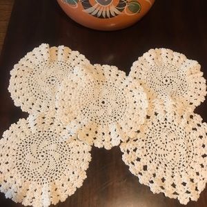 Vintage handmade crochet beige dollies set of 5